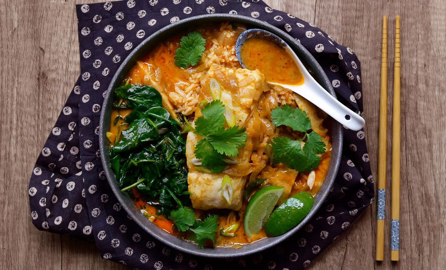 Thai-Style Halibut with Coconut-Curry Broth